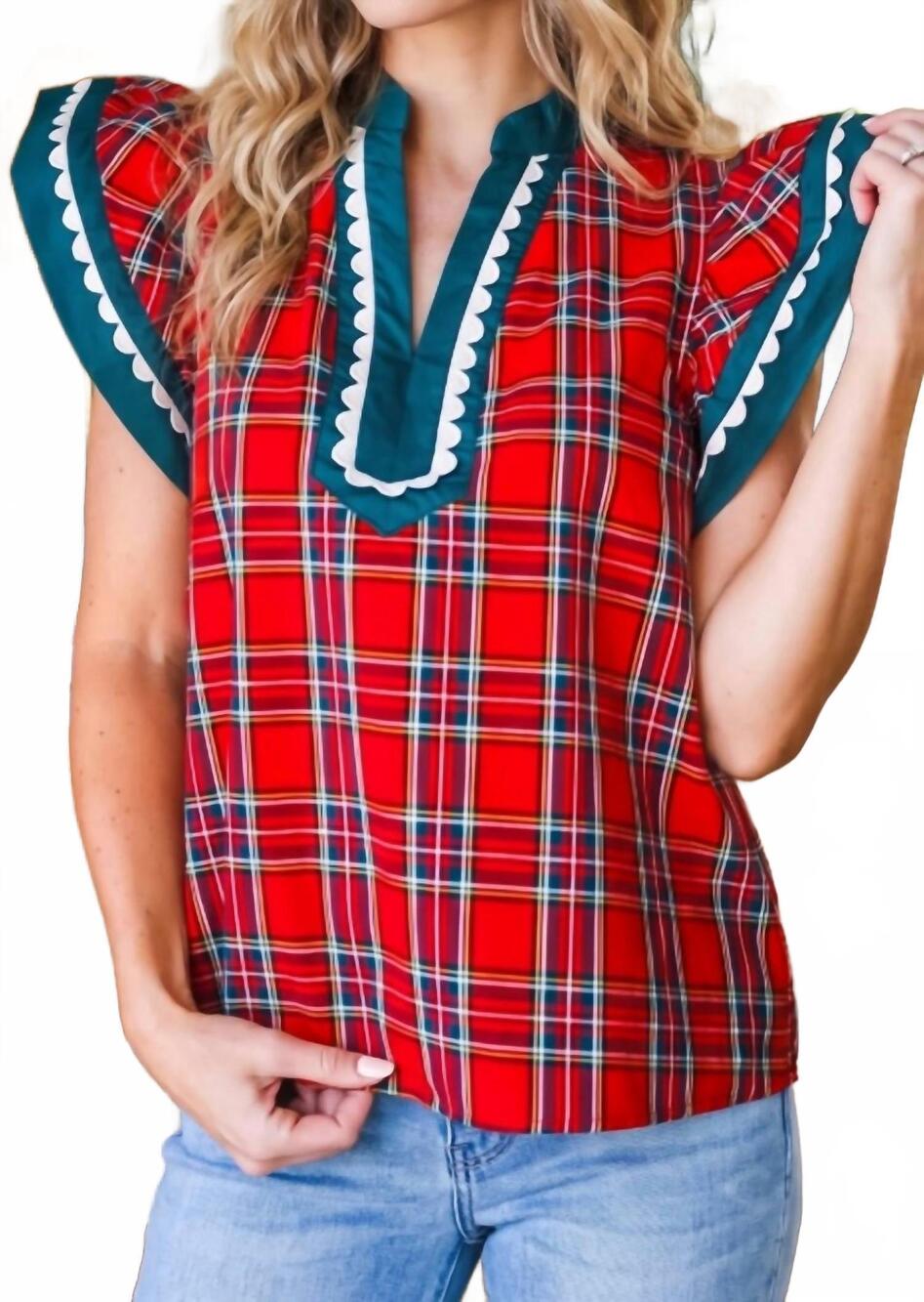 NEW ENTRO plaid christmas top in red